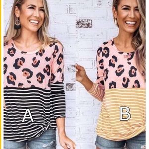 Pink/Black Patterned 3/4 Sleeve Tee